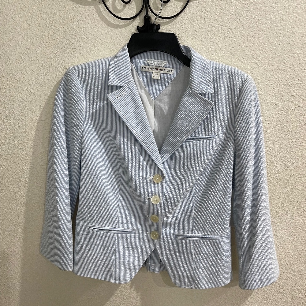 Tommy Hilfiger French Blue and White Seersucker Blazer